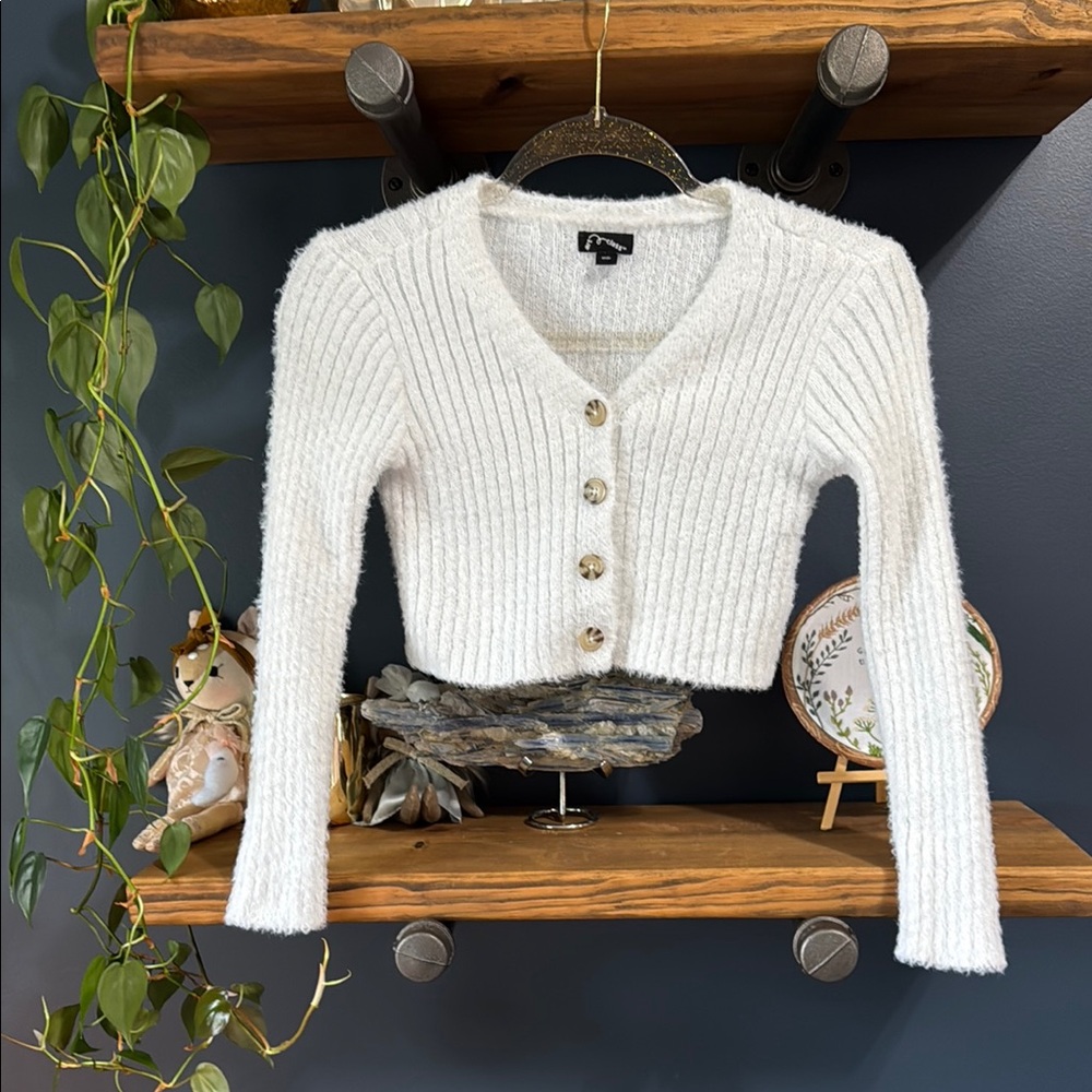 Art Class White V-Neck Ribbed Sweater